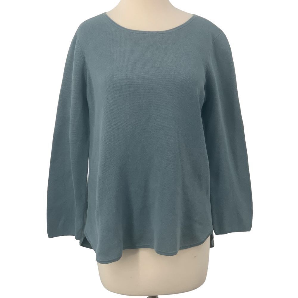 Eileen Fisher 3/4 Sleeve Organic Cotton/Silk Pullover‎ Tunic Top Blue Size S